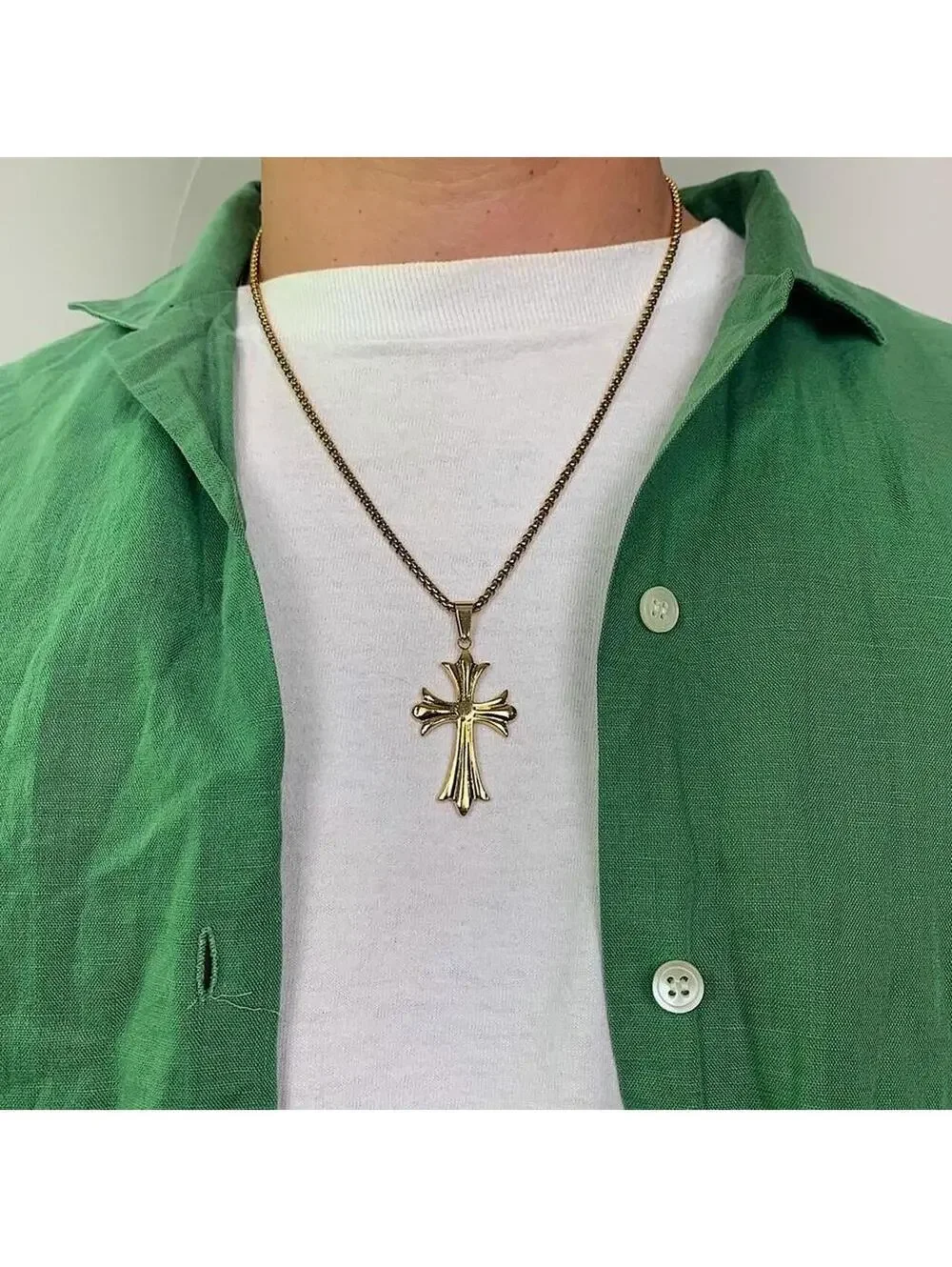 Gothic Gold Big Cross pendant stainless steel necklace